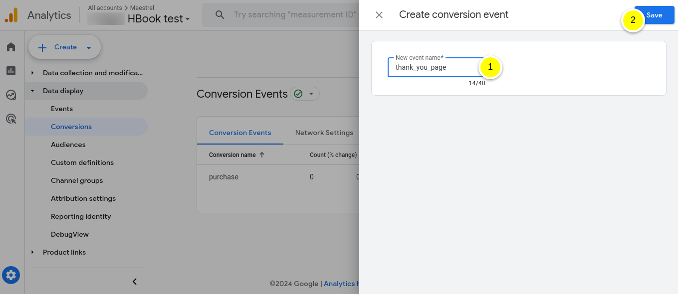 Google Analytics Create conversion