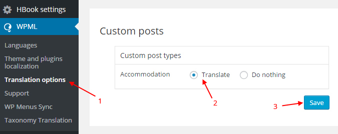 WPML settings to set Accommodation post as translatable